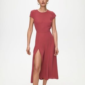 Aritzia Babaton Hamptons Dress in Smoky Red 4 Minimalist Midi Dress Thigh Slit